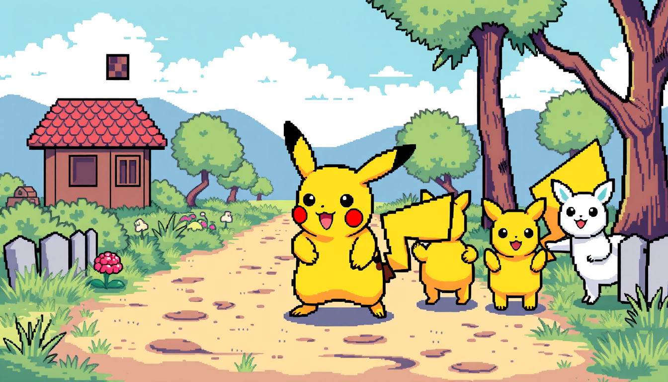 Main art studio: Haz un pikachu en difetentes tomas caminando en 8 bits