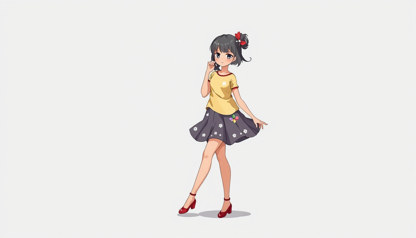 Main art studio: Jolie femme anime en mini jupe de 5cm qui soulève sa jupe. Illustartion de pied.