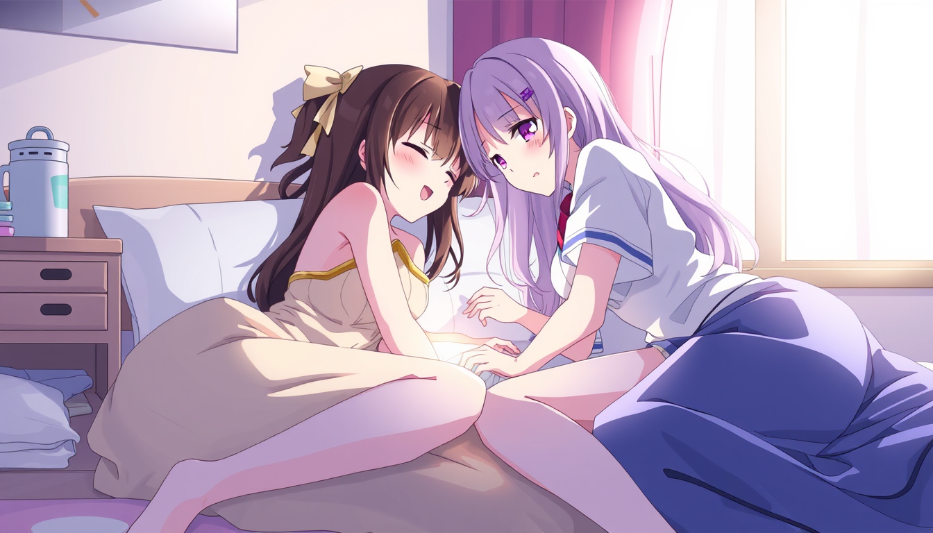 Main art studio: 2 hot anime girls making a sleepover