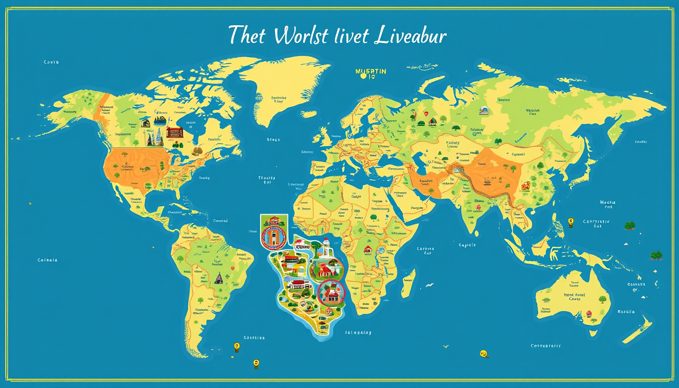 Fantasy Maps idea: a readable fictional world map with coherent coastlines, terrain regions, routes, and landmarks, deliberate composition, Realistic A3 map of “The Worl
