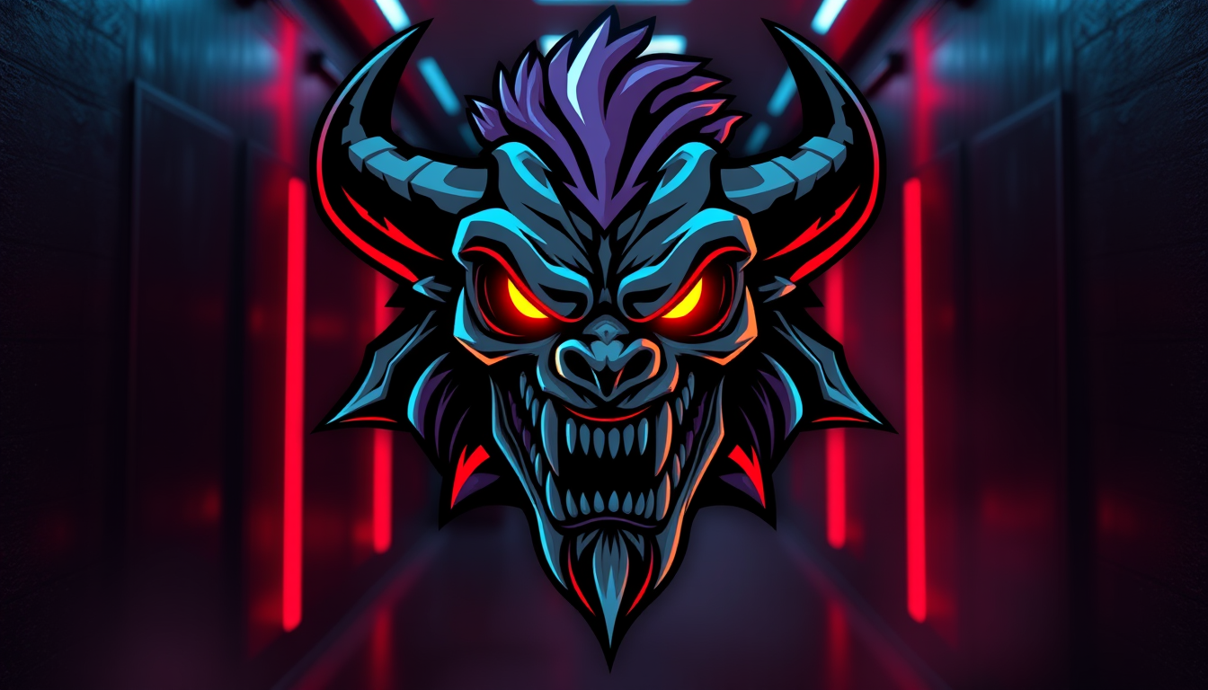 AI Art prompt example created from the prompt: A professional mascot gaming logo for a YouTube channel, absolutely NO text, no letters, no words. A scary detailed monster inspired by Robl