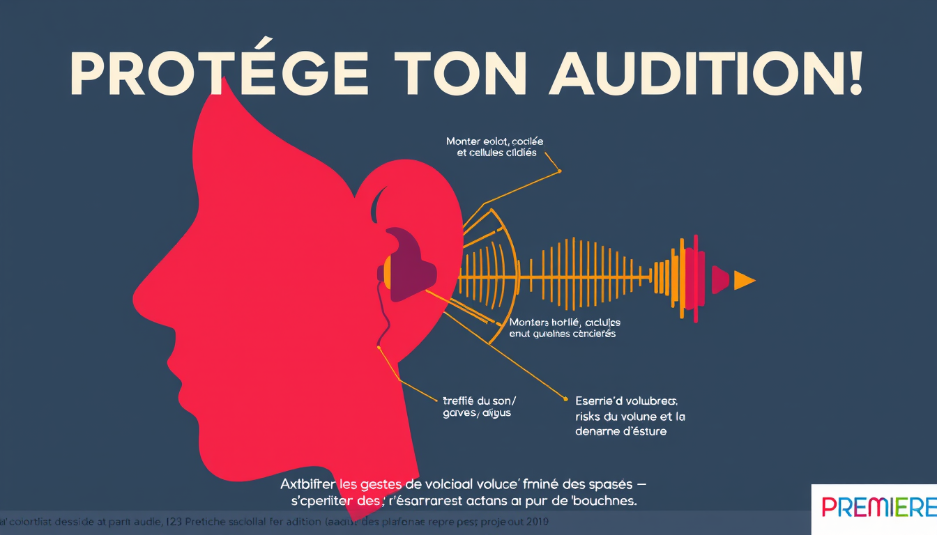 Posters idea: poster composition, vertical 2:3 format, headline-ready negative space, bold focal subject, Affiche scolaire de Première sur l’audition : « PROTÈGE TO