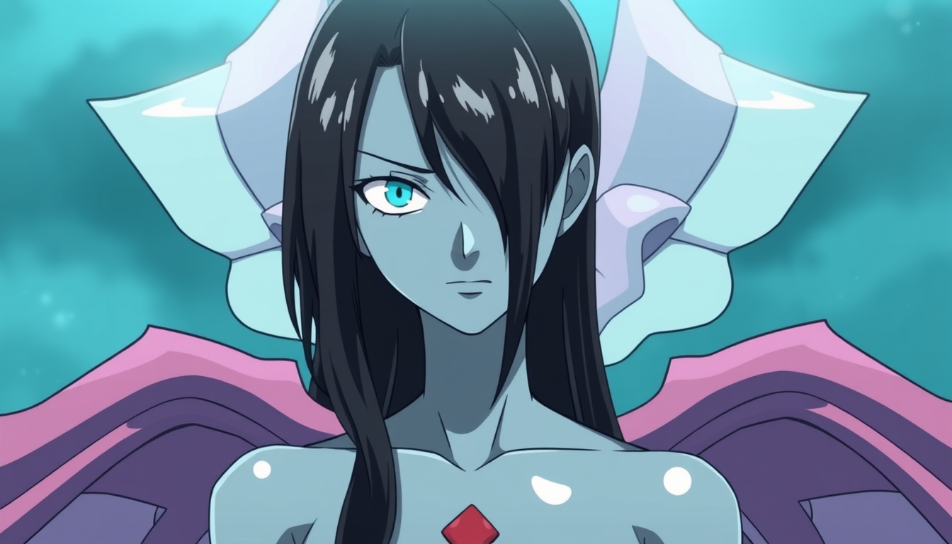 Anime Characters idea: an anime character with a legible silhouette, controlled costume language, and expressive face, deliberate composition, Water Anodite (Ben 10) form wi