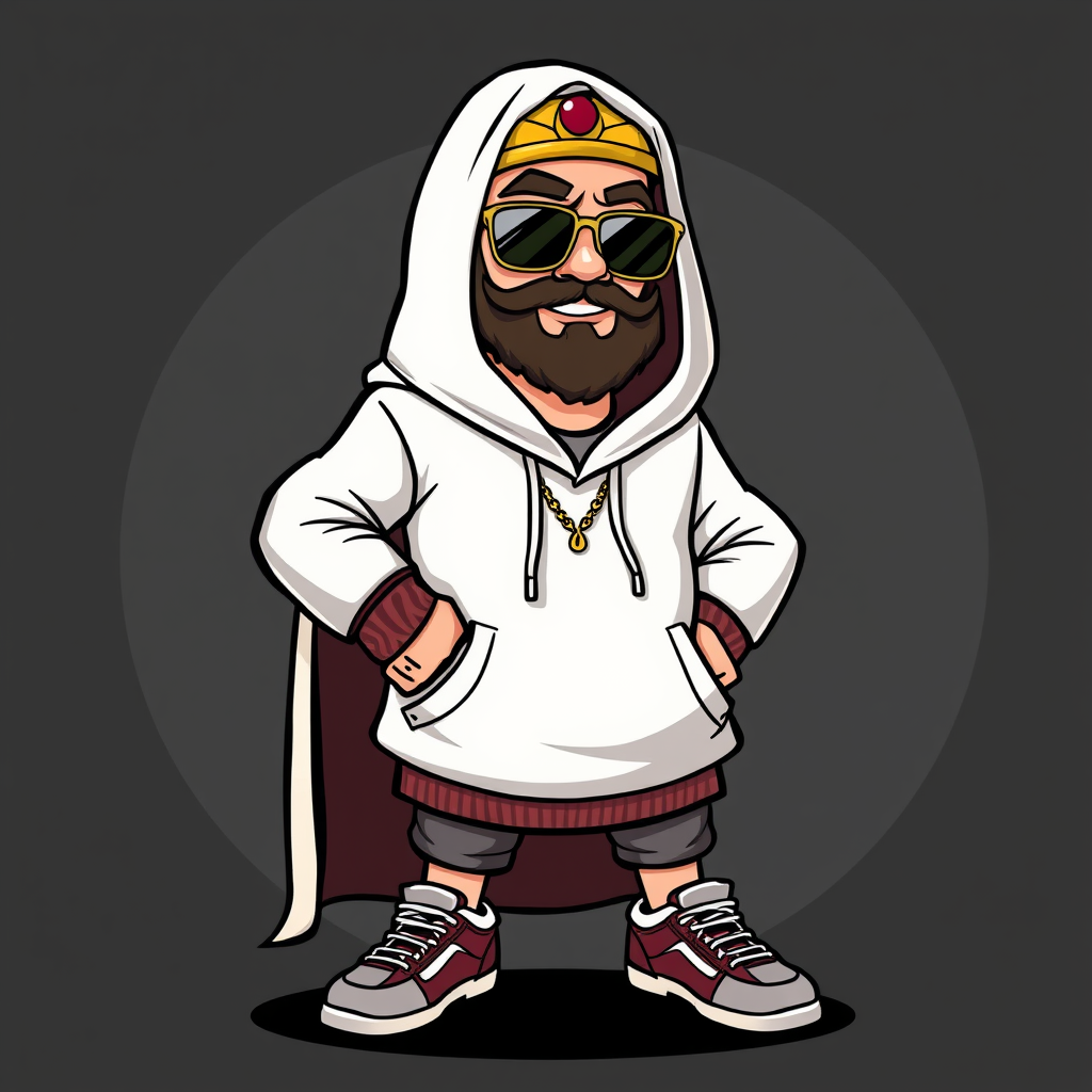 Main art studio: :::writing{variant=“standard” id=“94726”} Fun modern Persian history character for “روزک”: an ancient Persian king wearing oversized hoodie, sneakers