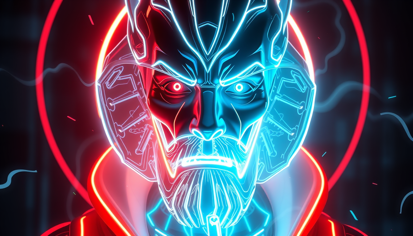 Main art studio: Создай невероятно эпичного аниме-ниндзя по имени NEONMAX — Король Теней. Его образ идеально разделён пополам: 50% чёрного и 50% белого цвета. На нём з