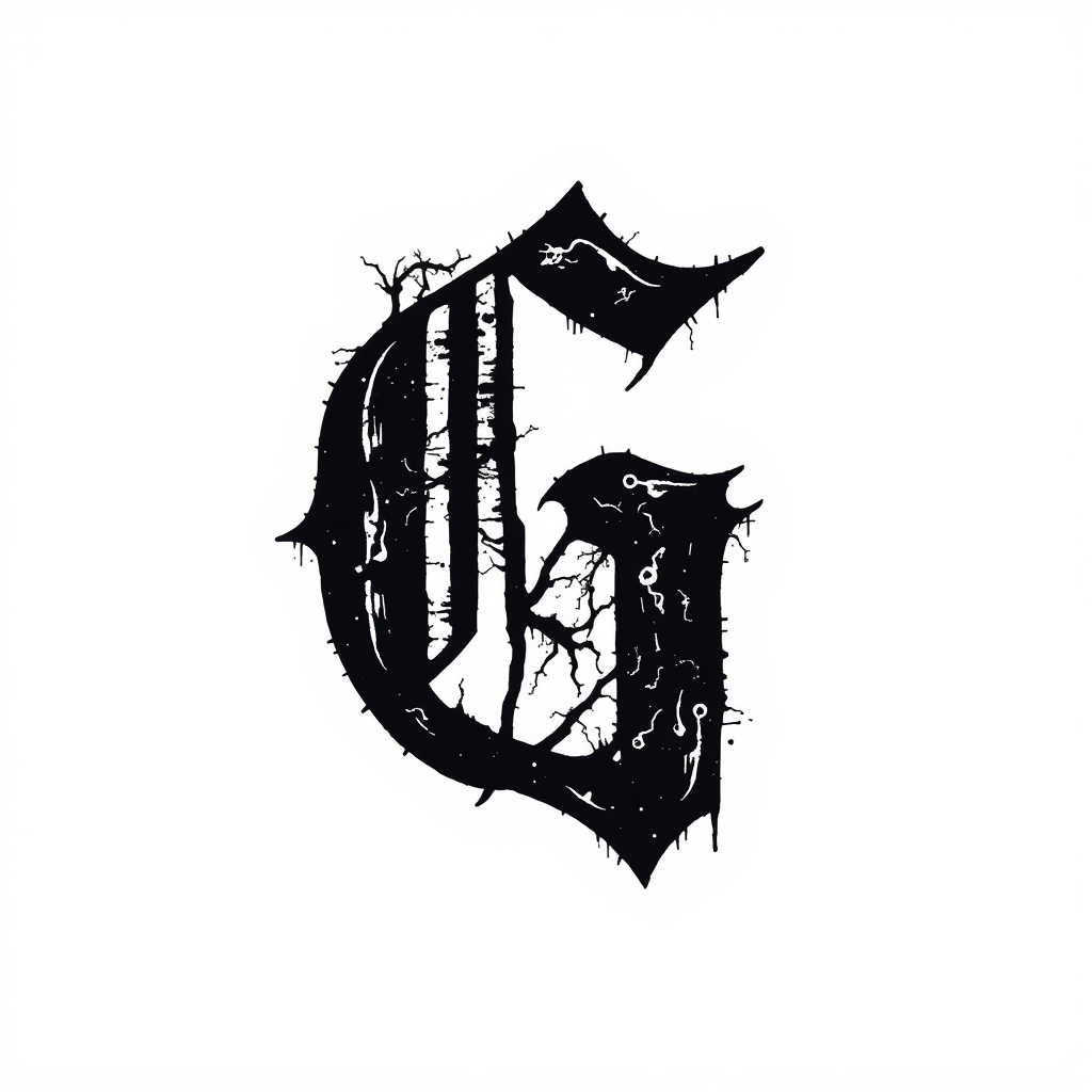 Main art studio: a goth font letter, but totally abstract and deconstructed