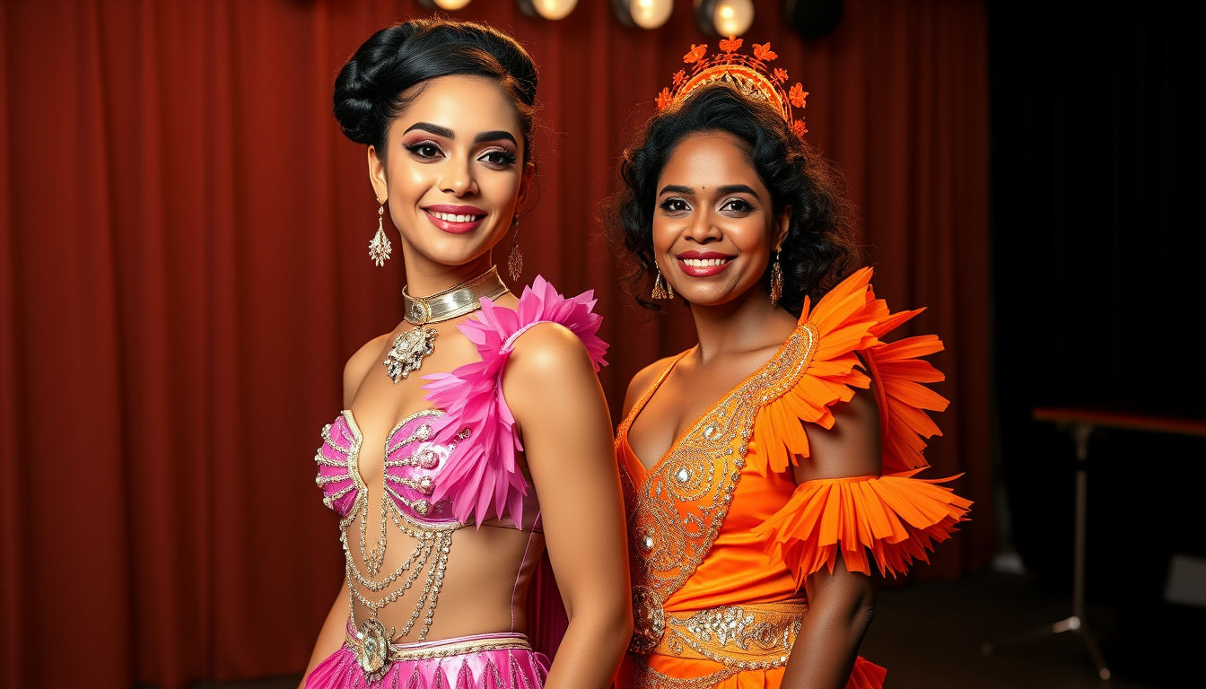 Main art studio: full photo of a 22 year old woman mixed of Tamil and Korean ancestry with black hair in intricate low bun, wearing full glam bold makeup, dressed in a