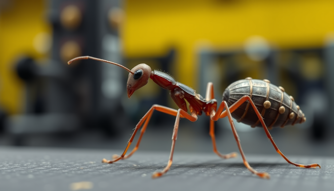 AI Art prompt example created from the prompt: Muscular ant at the gym