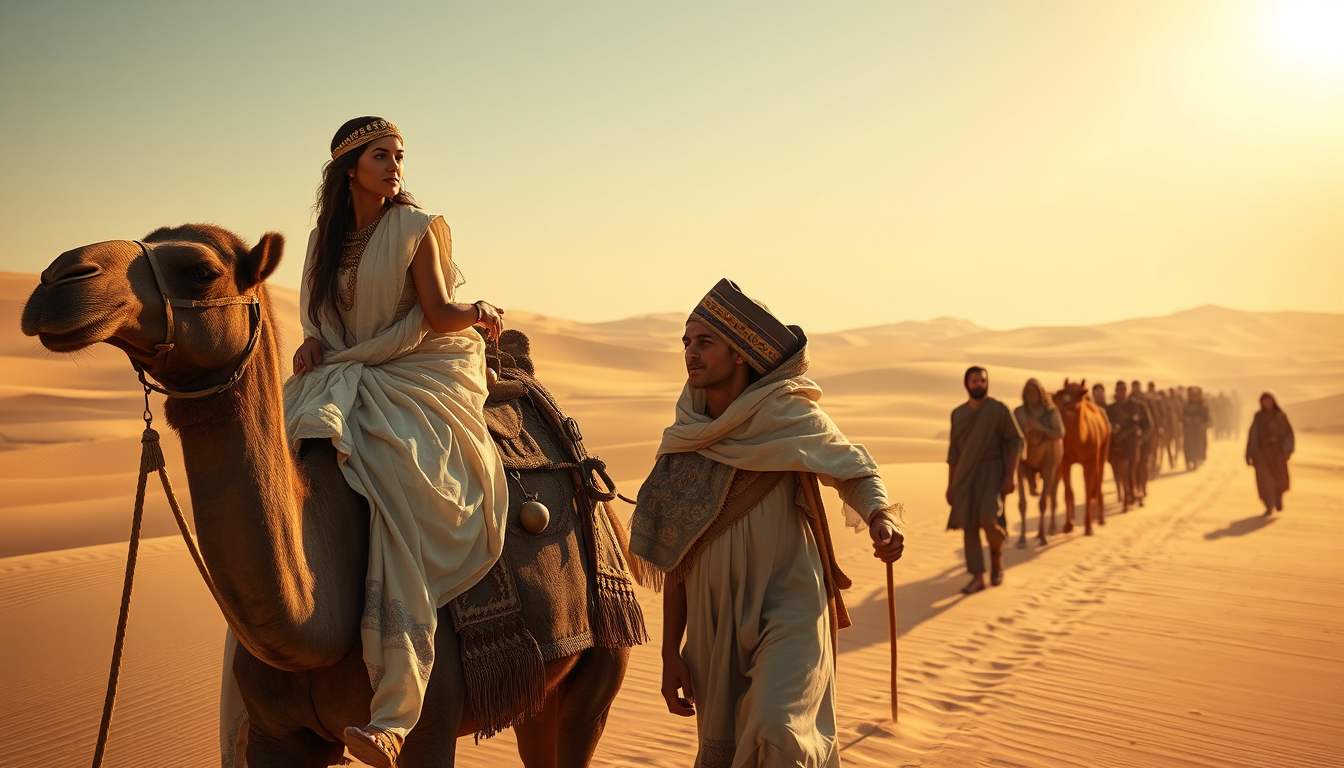 AI Art prompt example created from the prompt: Create a highly detailed realistic image of a man and a woman in ancient Egypt, without changing or altering their faces at all. They are tr
