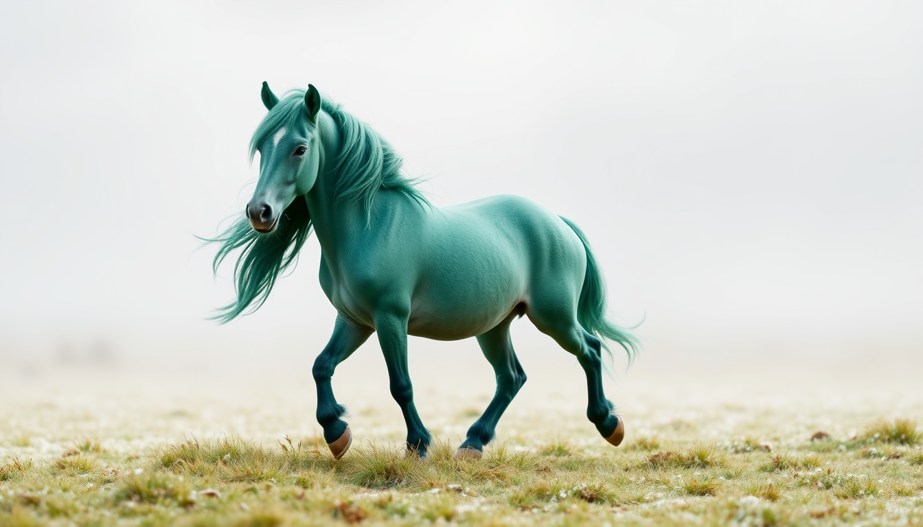 Main art studio: Crée moi une image d'un licol pour poney couleur vert émeraude sauf la muserolle du dessus qui doit être avec un imprimé