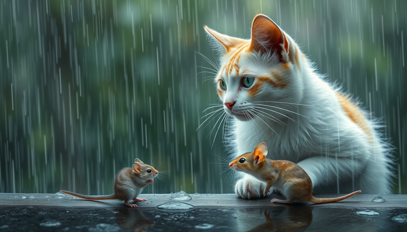 Main art studio: Cat and mouse are raining