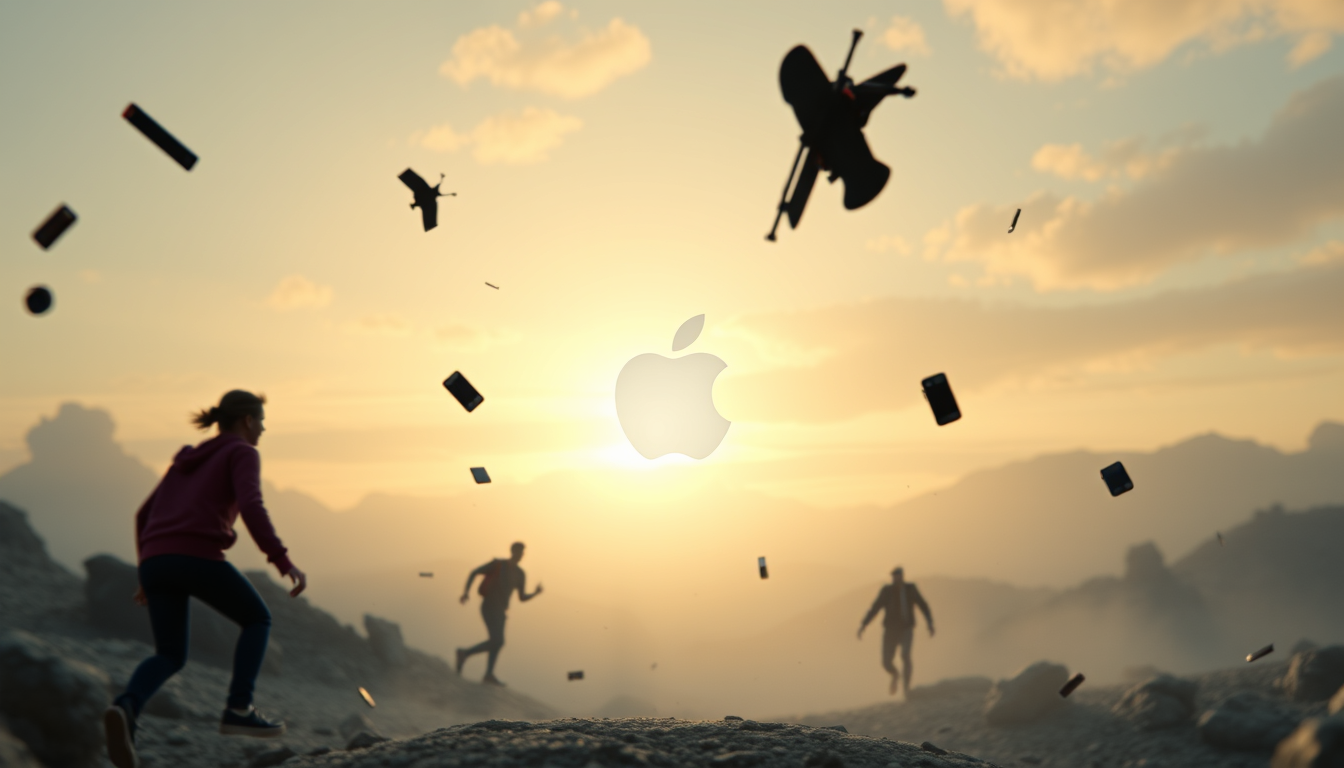Main art studio: une image du dernier iPhone avec des décors apple et un peu d'actions comme dans les films avec un seul logo apple
