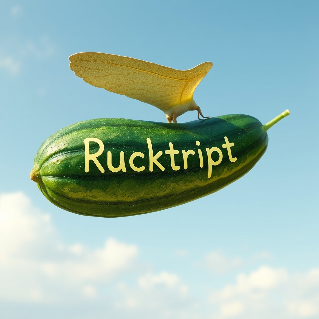 Main art studio: the flying cucumber with the words “Rücktritt” written on the CUCUMBER