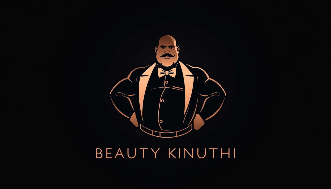 Main art studio: A minimalist luxury logo design for a beauty salon named "Beauty Knuthi". The logo features a stylized, elegant outline of a confident bald man with a