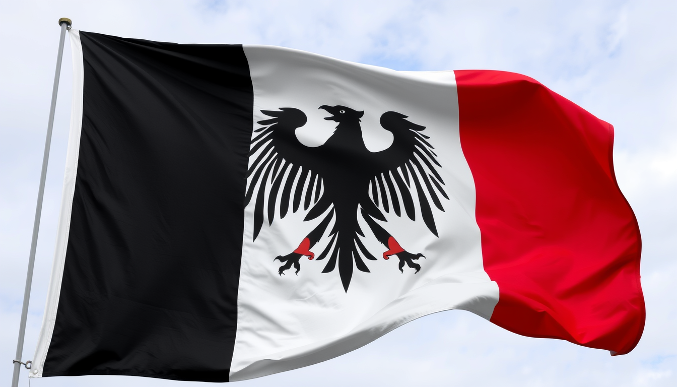 Main art studio: deutsche Flagge in Schwarz-Weiß-Grau-Tönen gemalt. obennsvhwarz, mitte dunkleres.grau unten helleres.grau. GEMALT OHNE ADLER......GENAU WIE BESVHRIEBR