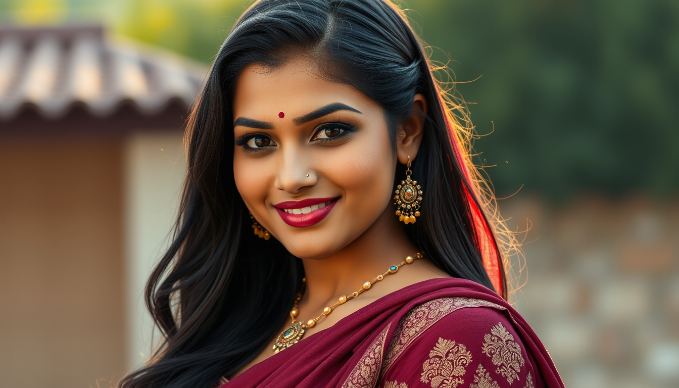 Main art studio: Photorealistic portrait of a beautiful adult Indian woman, authentic desi beauty, warm wheatish complexion, expressive almond-shaped dark eyes, natura