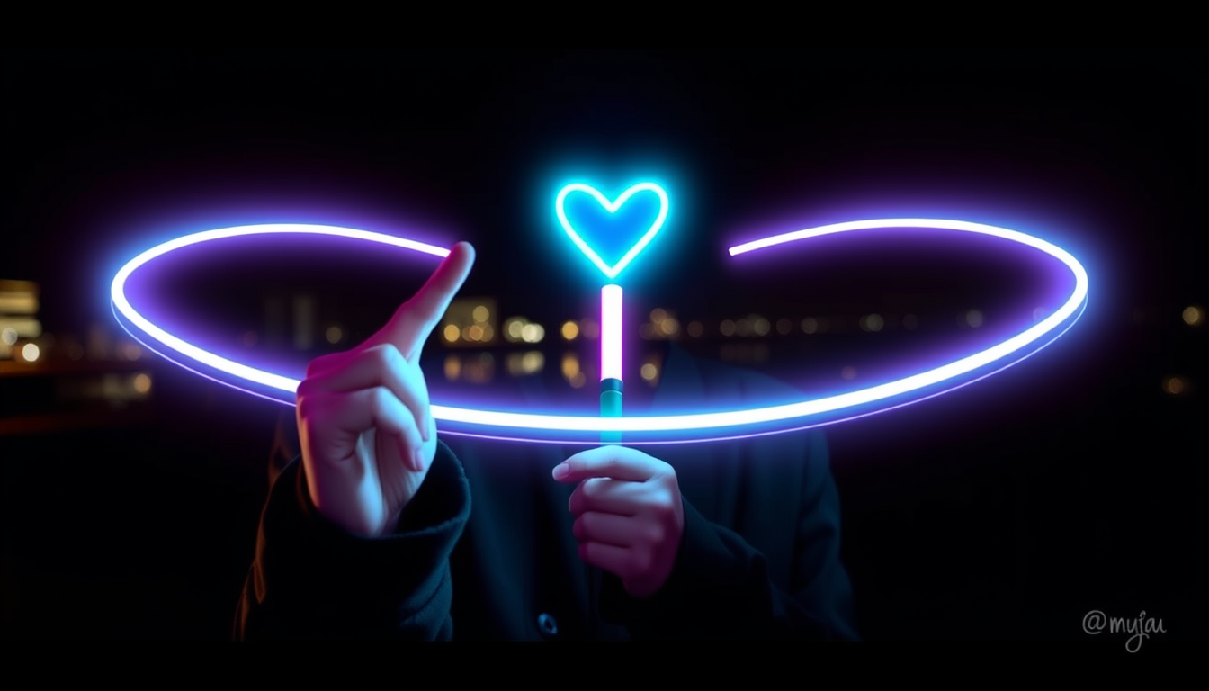 AI Art prompt example created from the prompt: Tu peu me dessiner un lightstick beau et cute da.s un style k pop le nom de mon mymymay plus stylée sans une fille juste le lightstick kpop