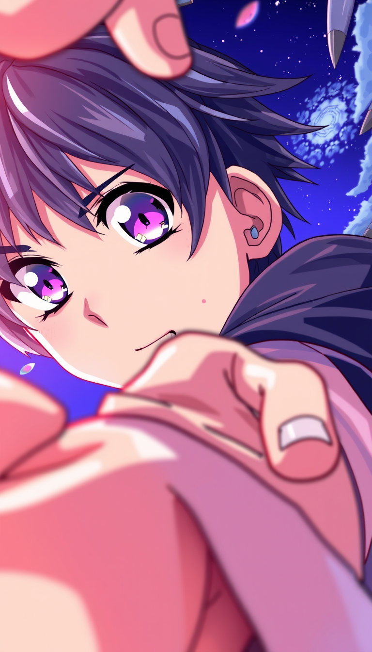 Anime idea: anime style, vibrant colors, expressive eyes, kagamihayato, nijisanji, male, masterpiece, best quality, anime illustration, stylized anime, 1girl, dyn