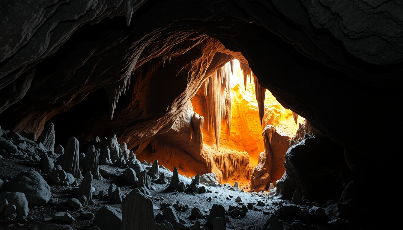 AI Art prompt example created from the prompt: create a png picture of a cave inside with stalaktits make it in very easy style, just a few stalaktits little harde and everything exept th