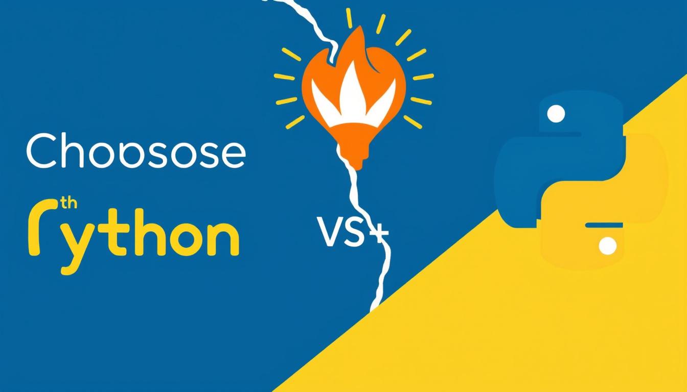 Main art studio: An image illustrating the triumph of choosing Python over C++. The image should be clever, witty, and visually appealing.