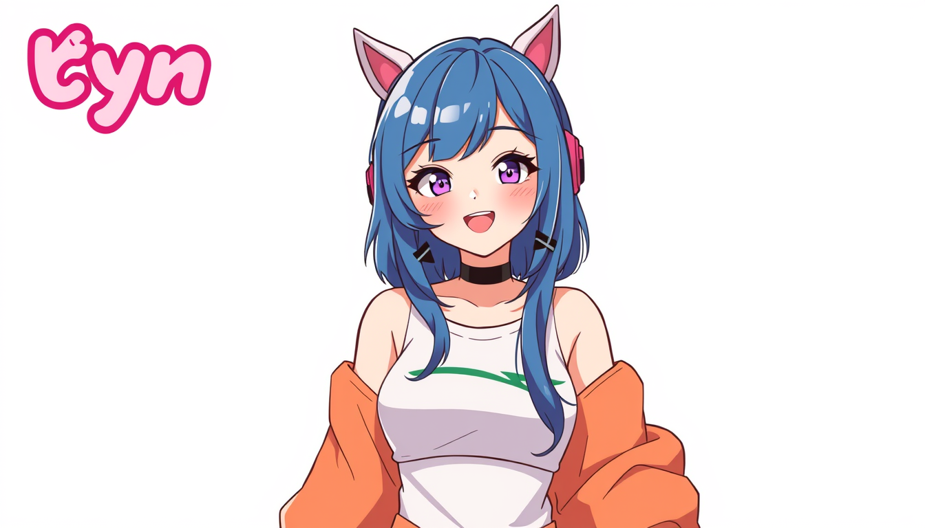 VTuber idea: vtuber avatar character, anime style, expressive face, streaming-ready design, Cyn , clean vtuber model illustration