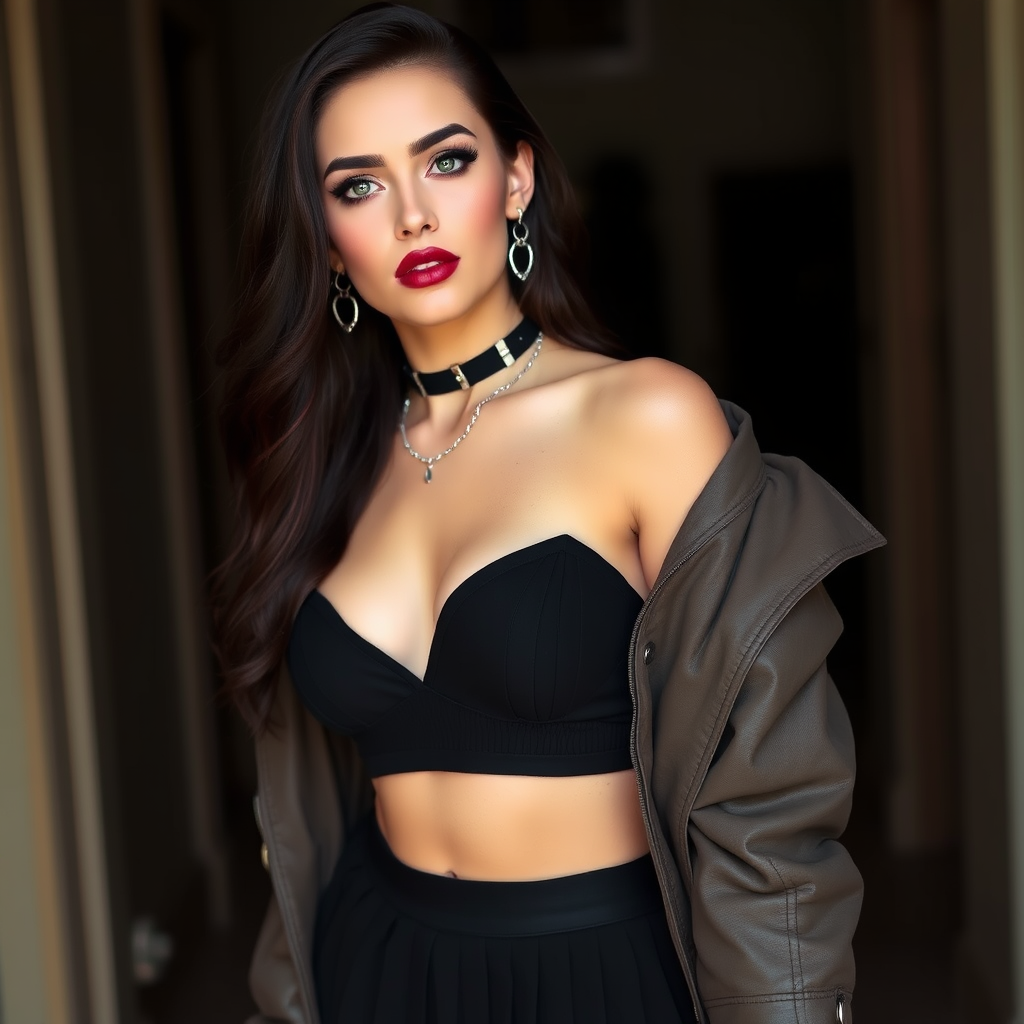 Main art studio: Valerie “Val” Moreau is a stunning 24-year-old transgender woman, 178 cm tall, with a slim feminine figure, subtle curves and long legs. She has long