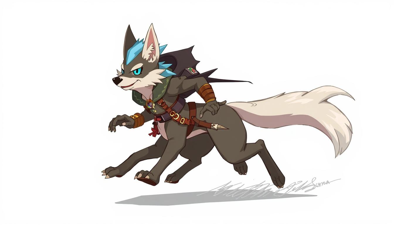 Character idea created from the prompt: original character design, detailed outfit and accessories, expressive personality, quiero crear un perro con super velocidad y que su rayo 