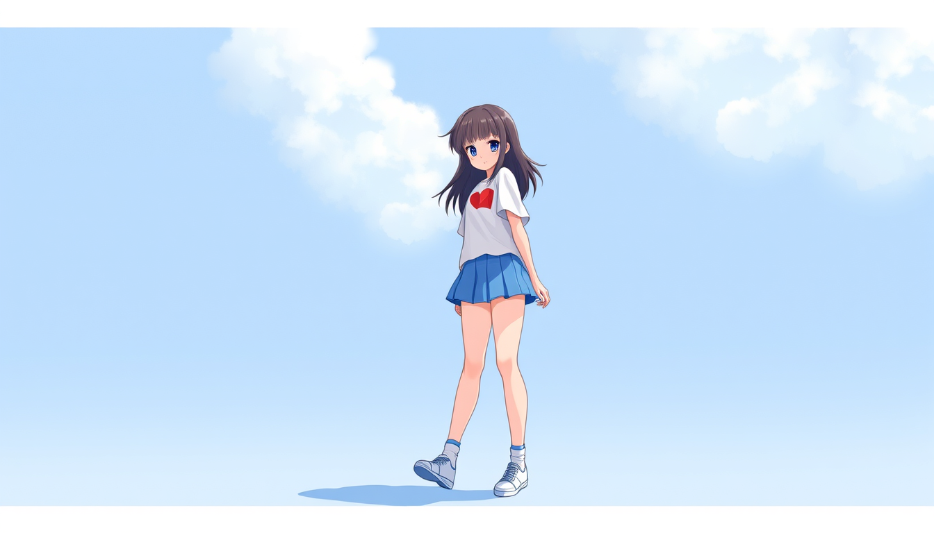 Main art studio: Animie girl • big thighs • tall • small skirts • t shirt No wearing shoes and socks