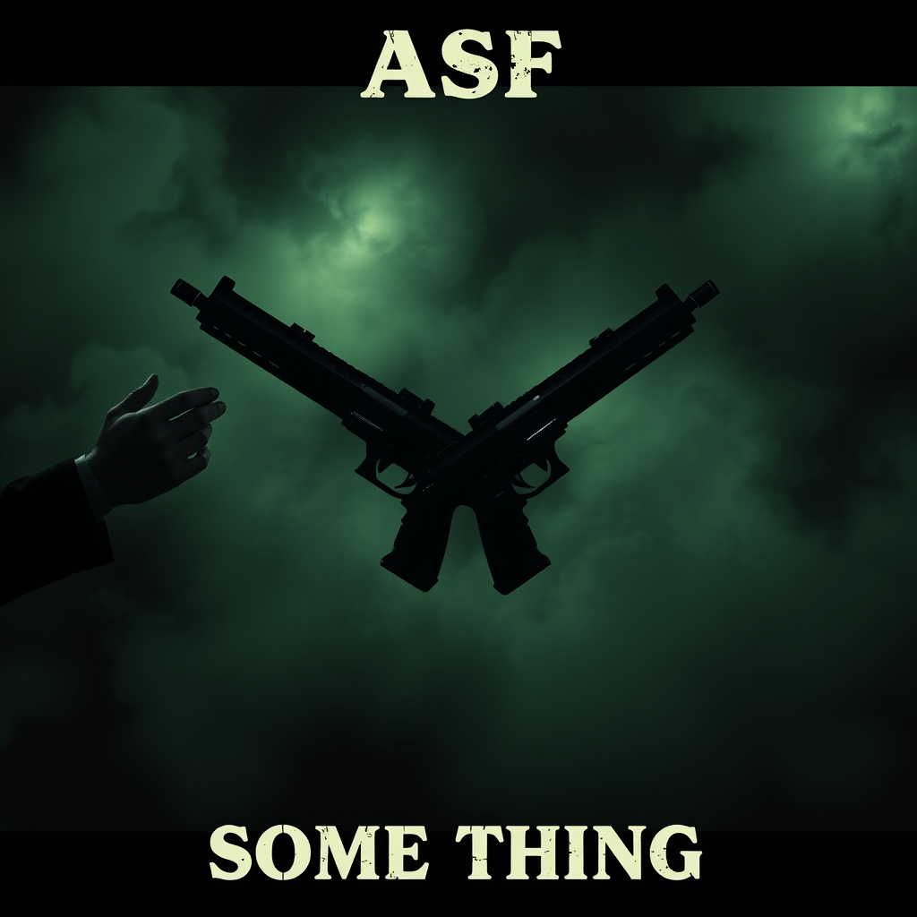 Album Cover idea created from the prompt: album cover art, square 1:1 format, evocative imagery, bold typographic space, Hard Asf Some Thing Gangsta Vibe dark vibe Guns , music album