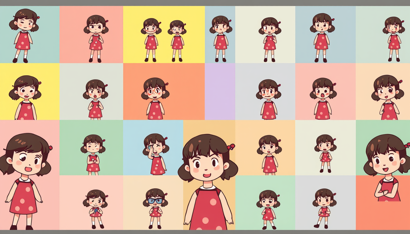 Sprite Sheet idea created from the prompt: a grid of animation frames sharing one character, scale, palette, and camera angle, deliberate composition, Trash polka style, pop art, pixe