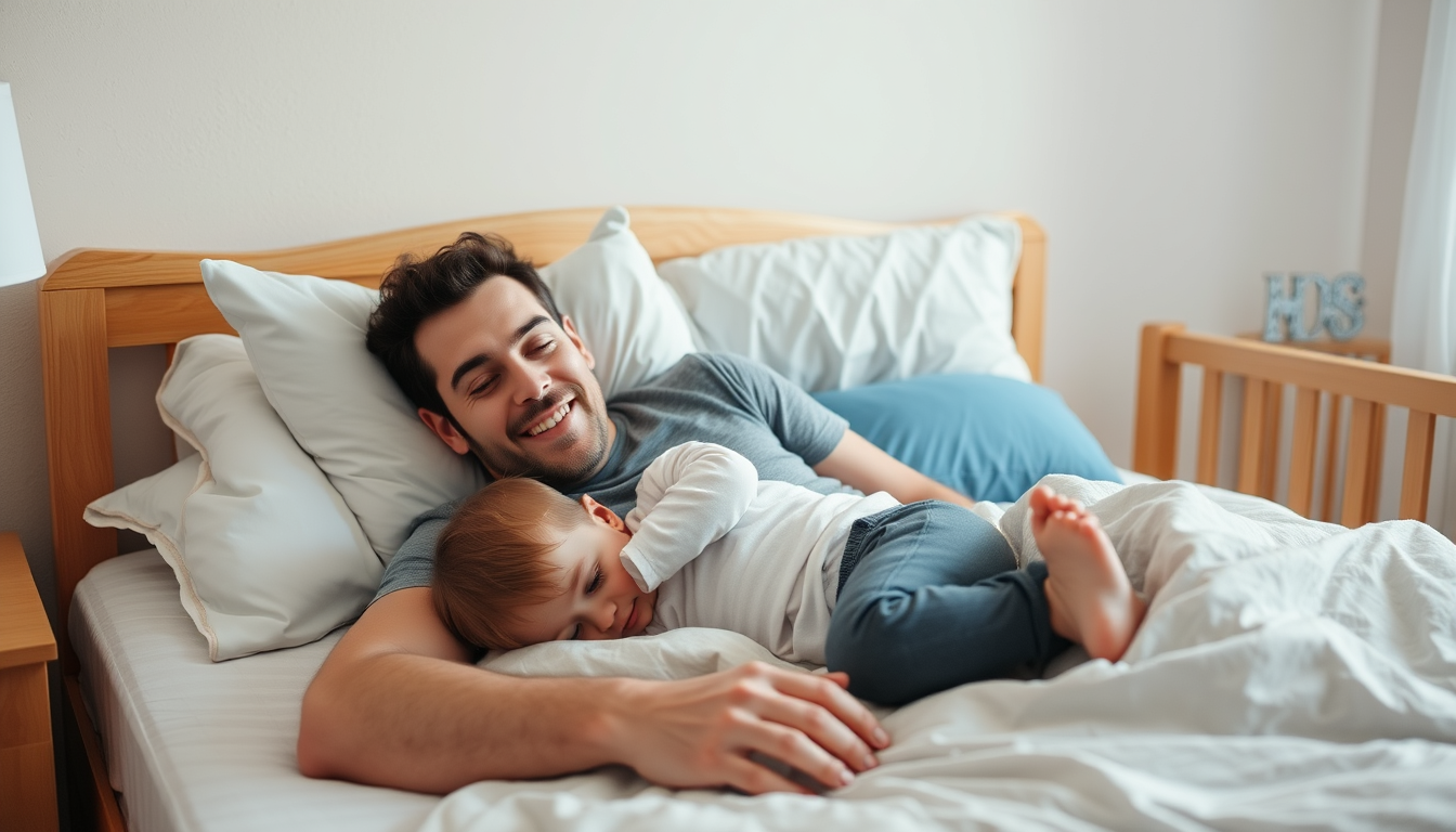 Main art studio: Dad and son cuddle bed
