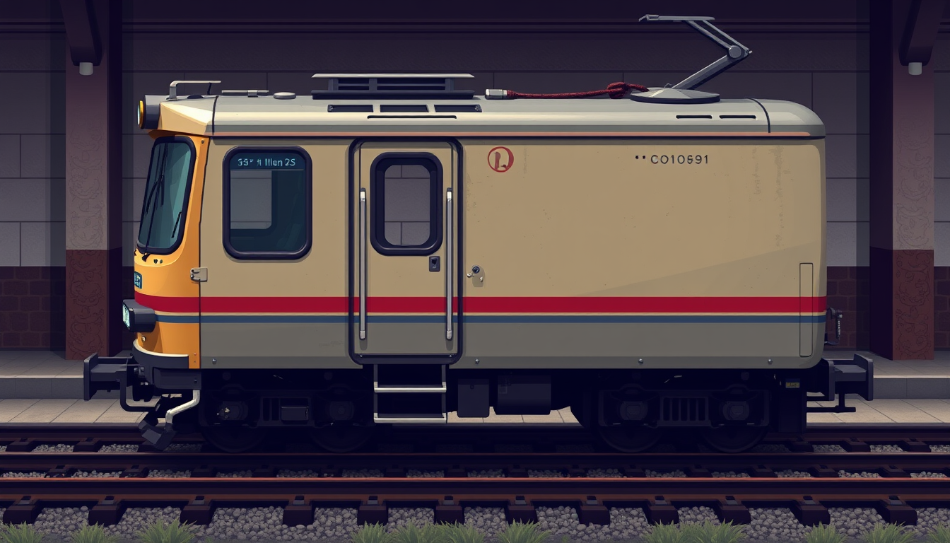 AI Art prompt example created from the prompt: Locomotora de tren en vista lateral, sin pared y vacía por dentro, con dos pisos y pixel art de 64px