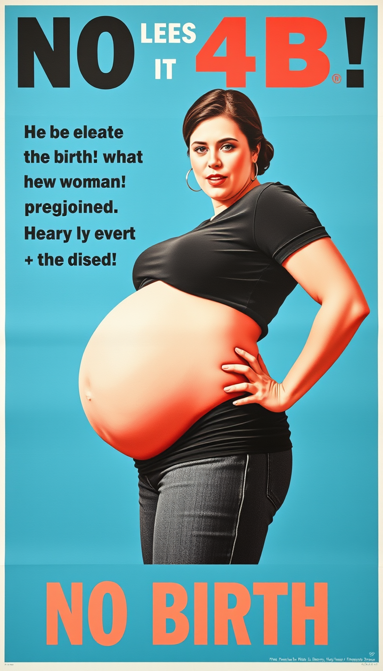 Main art studio: A propaganda poster for the 4B movement, depicting a woman who didn't know she was pregnant. When she joined. Now it is over a year later and she is h
