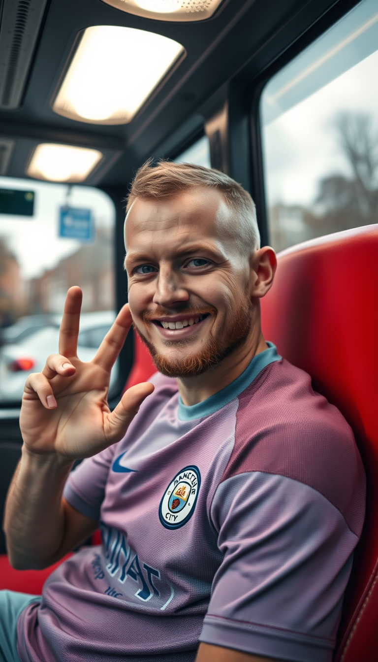 Realistic Images idea: photorealistic generated image, natural materials and skin texture, physically plausible lighting, Photo of Erling Haaland , buzzcut , new man city ki