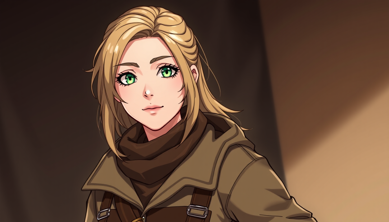 Main art studio: Weiblich Frau Anime Voller Körper von vorne! * ✅ Alter: 40 Jahre * ✅ Haare: blond aber braun, aber etwas dunkleres braun * ✅ Frisur: Langer Zopf * ✅ A