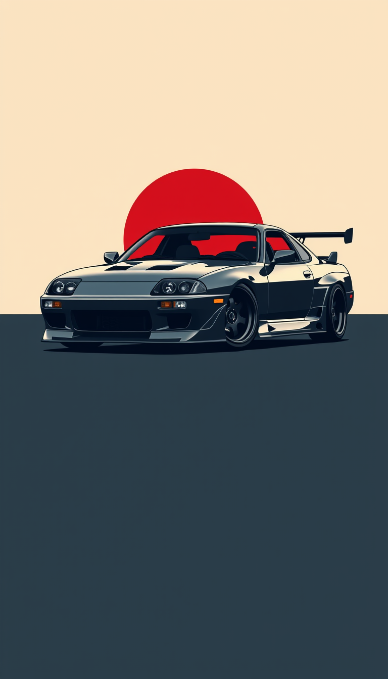 AI Art prompt example created from the prompt: Create a high-quality vector-style JDM sports car wallpaper, aggressive Japanese street-racing aesthetic, clean sharp lines, detailed car bo