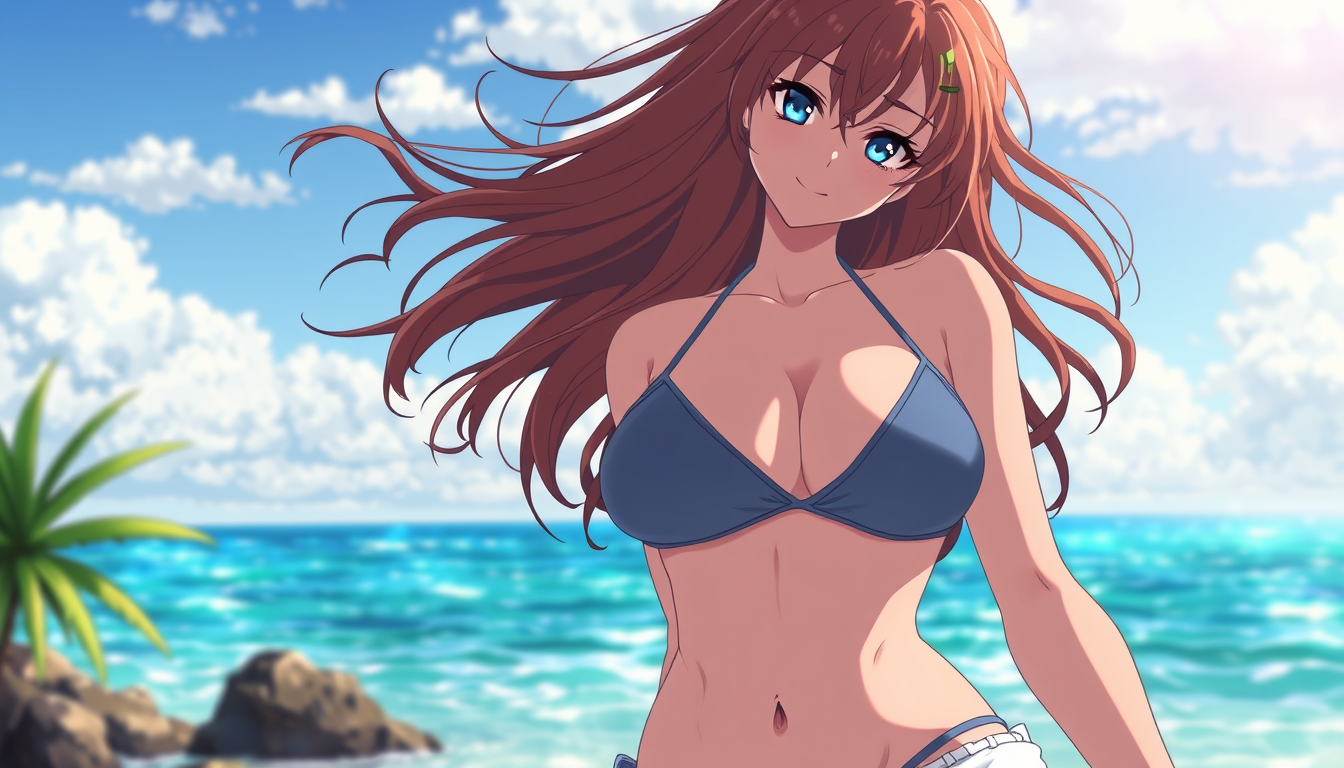 Main art studio: Eine Anime Frau in bikini und extrem großen bruder