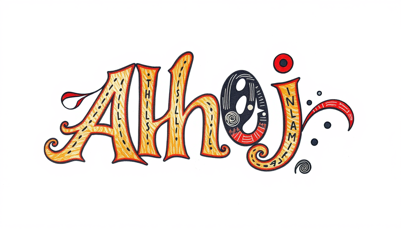 Word Art idea created from the prompt: decorative word art, stylized typography, artistic lettering, ahoj , bold word art design