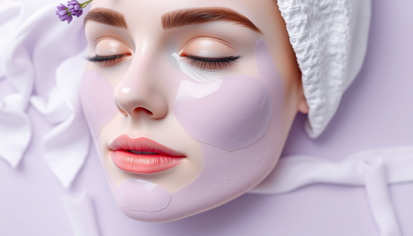 Main art studio: deep cleanse facial, purple beige white, aesthitic, clean elgant, whith this info ✨ **DEEP CLEANSING FACIAL BENEFITS** ✨ 🫧 Deeply cleanses pores ✨ Re