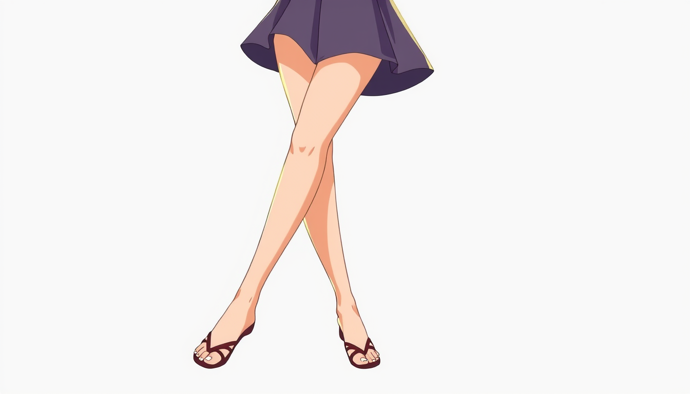 Main art studio: Jolie femme anime en mini jupe de 5cm qui soulève sa jupe pour que l'on puisse voir sa culotte. Illustartion de pied.