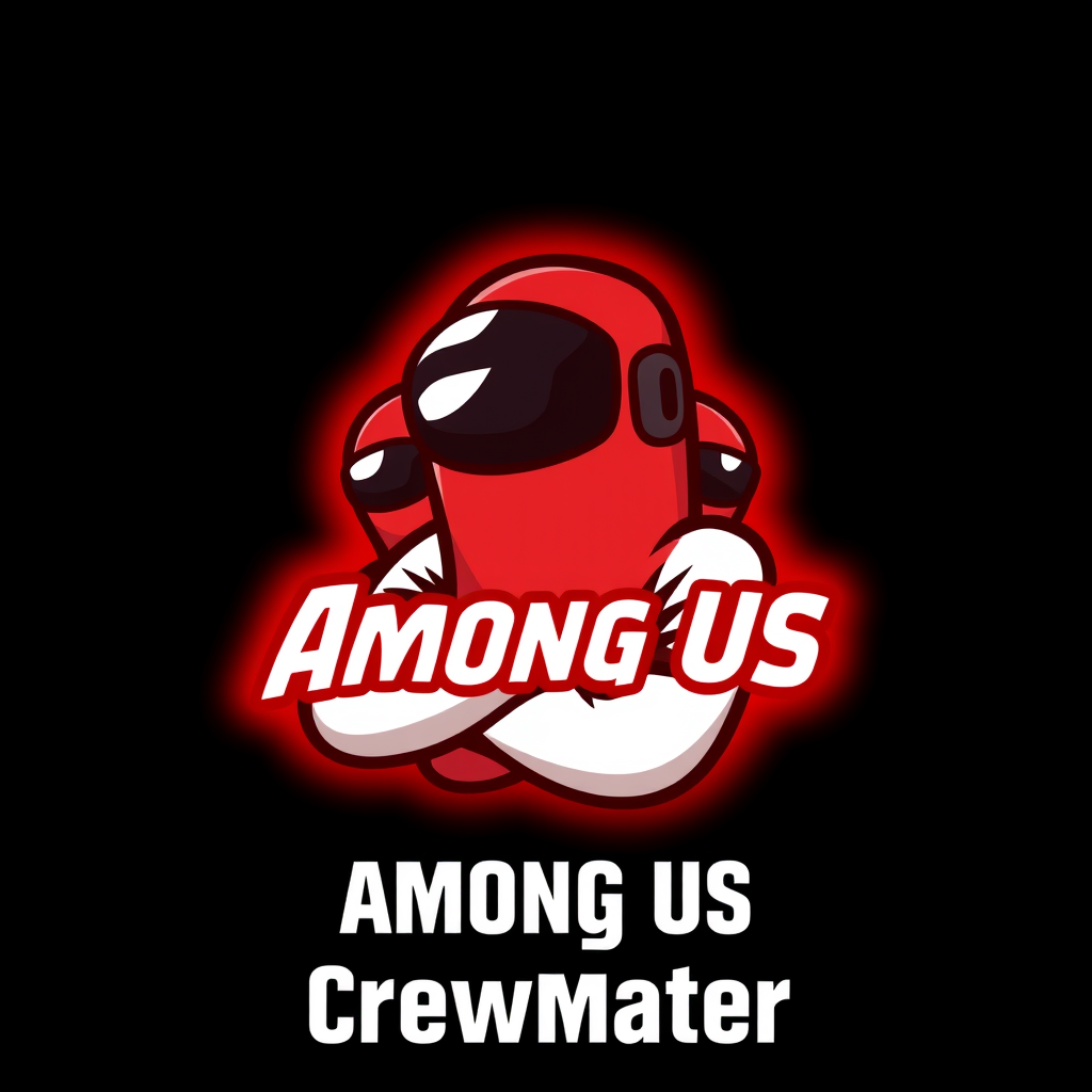 Main art studio: red Among Us crewmate gaming logo, black background, red glow, cool confident pose, professional YouTube profile picture, clean bold design