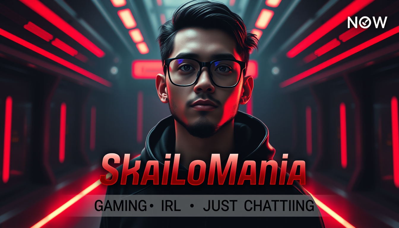 Main art studio: Premium 16:9 gaming livestream banner for “ShailoMania”, based on the uploaded photo. Preserve the creator’s real identity, facial features, proportio