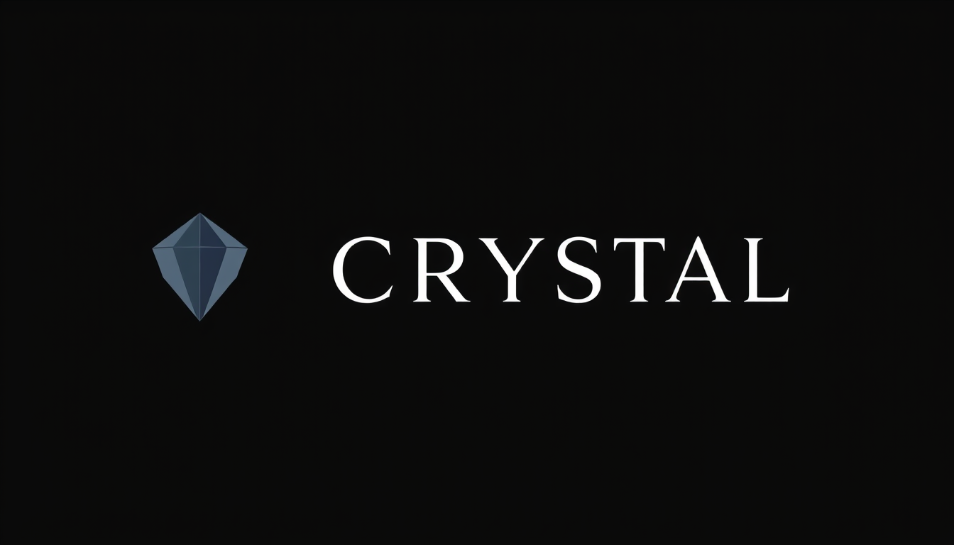 Main art studio: Premium logo for "CRYSTAL". Sophisticated geometric crystal gemstone symbol, elegant minimalist typography, clean symmetrical shapes, luxury branding,