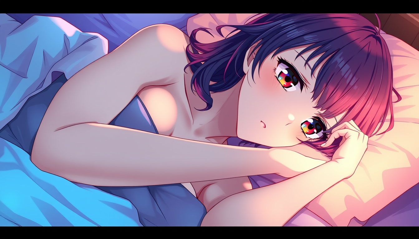 Anime idea: anime style, vibrant colors, expressive eyes, Sexy girl in bed with no facial features , detailed anime illustration
