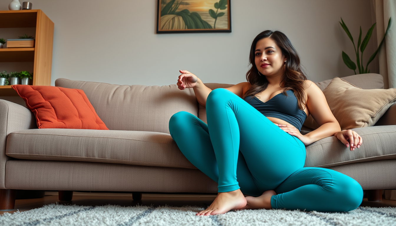 Main art studio: a 28 year olg latina big ass stuck behind the sofa and is in yoga pants asking for help