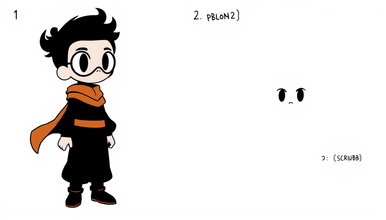 Characters idea: an original character defined by silhouette, role, outfit, palette, and expression, deliberate composition, المشهد 1 — الخطاف | 0–5 ثواني شارع هادئ وم
