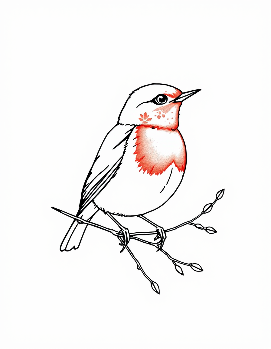 AI Art prompt example created from the prompt: Tattoo design, European robin, ms paint pixel lines, Minimalist style, simple details, continuous single line, black and red ink, white back