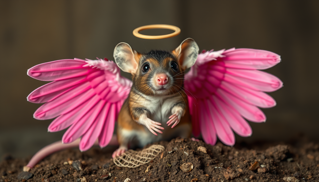 Main art studio: a rat with pink wings angel like