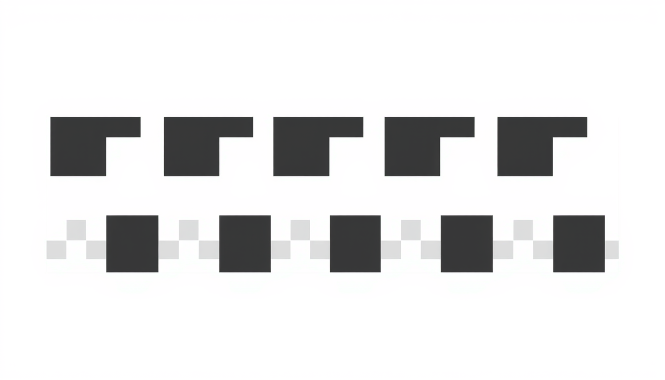 Vector Art idea: vector art illustration, clean flat shapes, bold solid colors, crisp edges, A flat 2D vector design of a horizontal rectangular band with a checkered