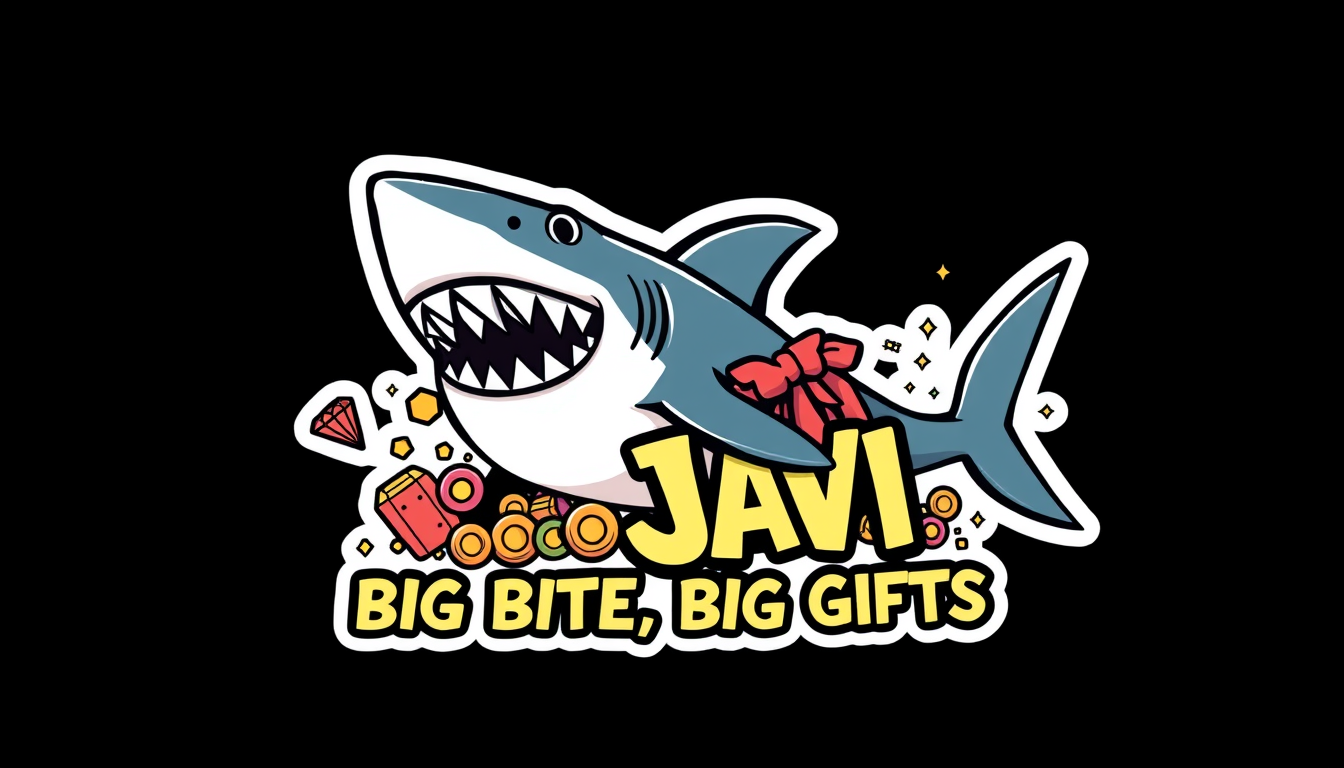 Icon idea: app icon, clean minimal symbol, bold simple shape, flat design, Funny TikTok LIVE sticker for Angelo 🦈🖤 featuring Javi, one of Angelo’s sharks and t